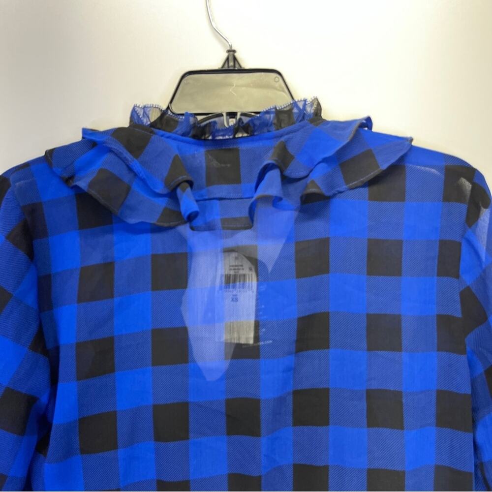 Lauren Ralph Lauren Buffalo Check Ruffled Georgette blouse blue black - XS - Picture 9 of 12